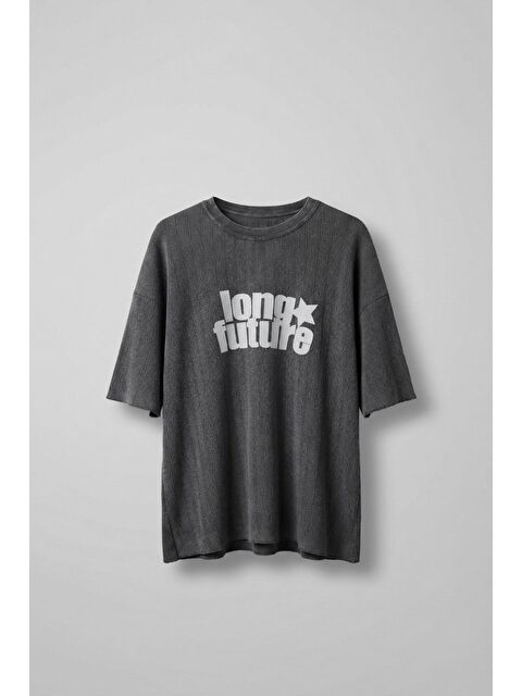 Abluka Online Erkek Yıkamalı Ribana Kumaş Oversize T-Shirt Siyah - S000388752-19351