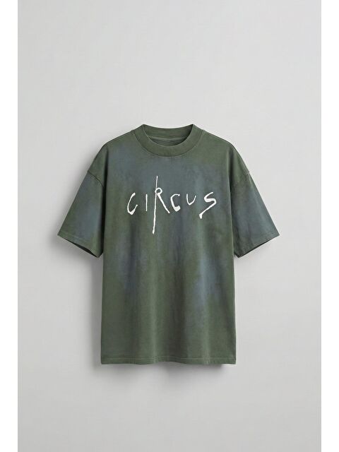 Abluka Online Erkek Cirsus Baskılı Yıkamalı Oversize T-Shırt Haki - S000388753-18547