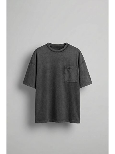 Abluka Online Erkek Yıkamalı Dikiş Detaylı Oversize T-Shirt Siyah - S000365719-19351