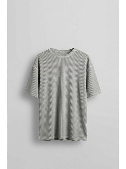 Abluka Online Erkek Yıkamalı Fitilli Oversize T-Shirt Gri - S000378312-20600