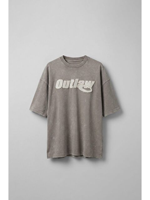 Abluka Online Erkek Yıkamalı Yumuşak Dokulu Oversize T-Shirt Açık Bej - S000365685-19927