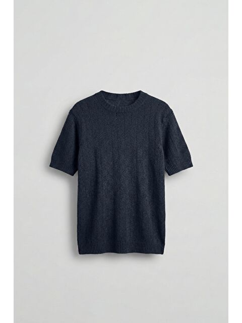 Abluka Online Erkek Regular Fit Örme Desenli T-Shirt Lacivert - S000378097-21164