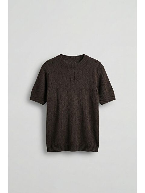 Abluka Online Erkek Regular Fit Örme Desenli T-Shirt Koyu Kahve - S000378097-29704