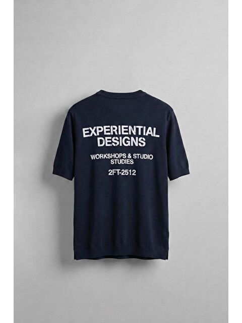 Abluka Online Erkek Kabartma Baskılı Esnek Regular Fit Triko T-Shirt Lacivert - S000365686-21164