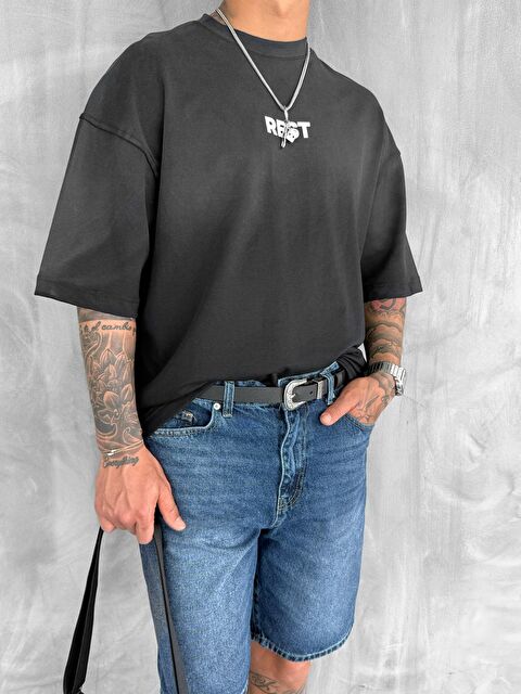 Abluka Online Erkek Rest Baskılı Oversize Yıkamalı T-Shirt Siyah - S000365683-19351