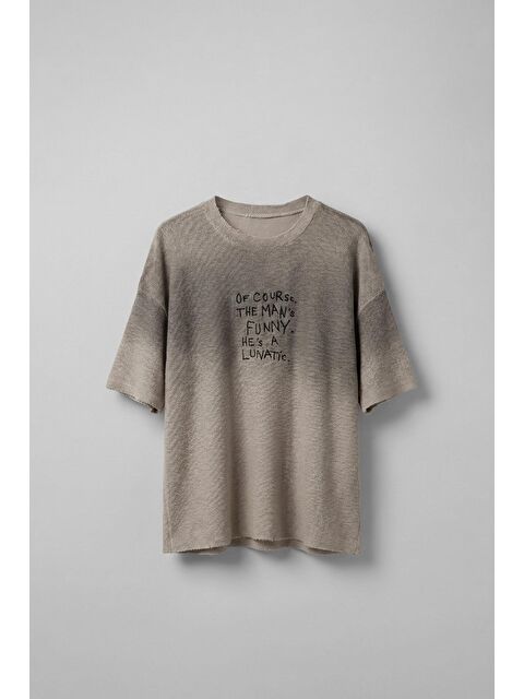 Abluka Online Erkek Renk Geçişli İşlemeli Oversize Dokulu T-Shirt Taş - S000365680-25636