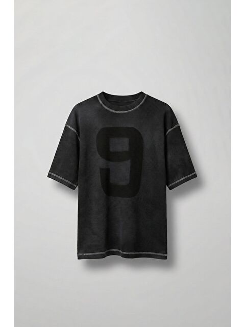 Abluka Online Erkek Dikiş Detaylı Waffle Kumaş Oversize T-Shirt Siyah - S000362437-19351