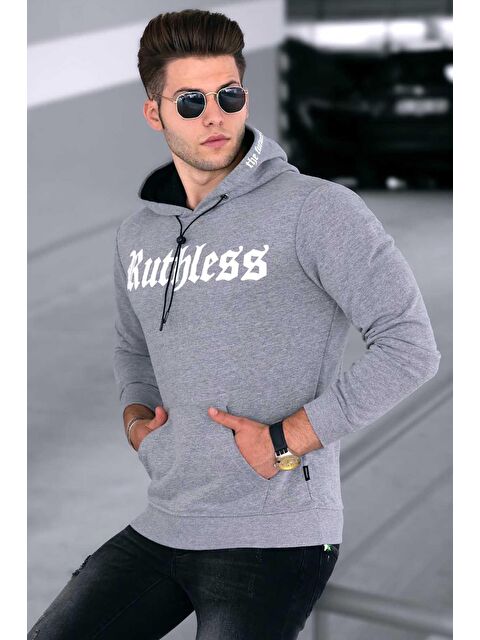 Madmext Gri Baskılı  Erkek %100 Pamuk Hoodie 4747 - S000062879-20600