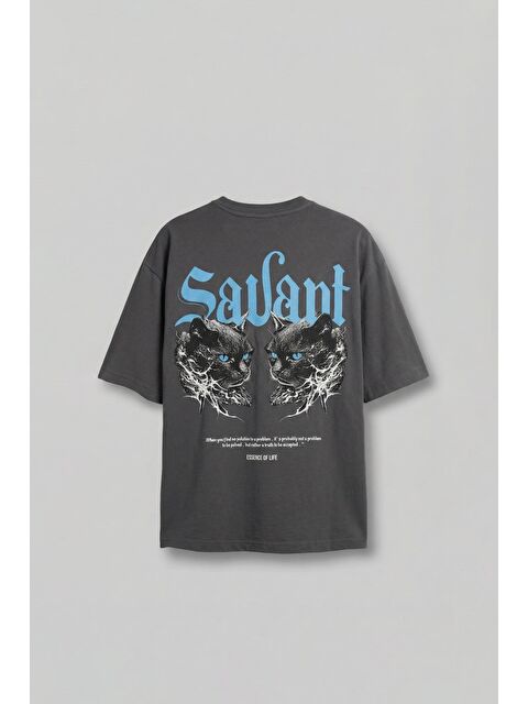 Abluka Online Erkek Oversize Baskılı Bisiklet Yaka T-Shirt Füme - S000155208-33408