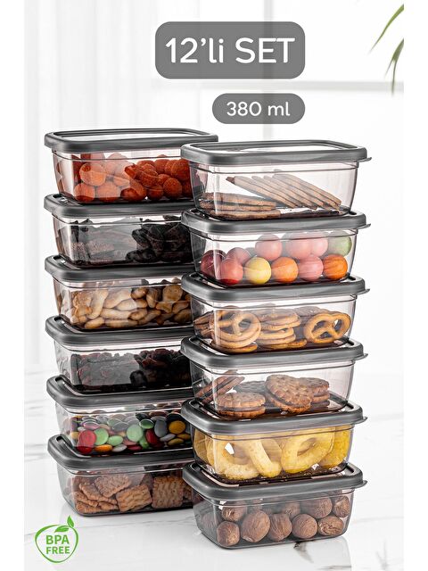 Meleni Home 12'li Set Pratik Box - Dikdörtgen Kapaklı Saklama Kabı - Baharatlık Kahvaltı Çerezlik Kabı 12x380 ml - S000080745-20600