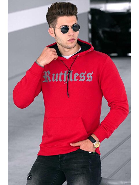 Madmext Kırmızı Baskılı  Erkek %100 Pamuk Hoodie 4747 - S000062879-20045