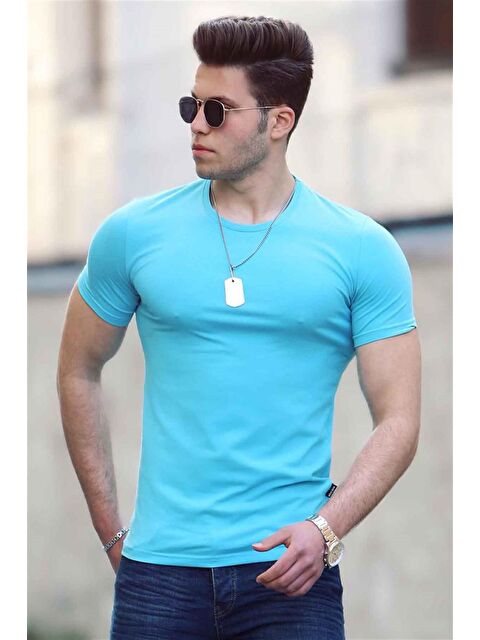 Madmext Bisiklet Yaka Mavi Erkek %100 Pamuk Tişört 4552 - S000017346-17234