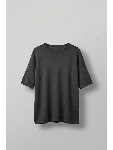 Abluka Online Erkek Oversize Yıkamalı Örme T-Shirt Siyah - S000176081-19351