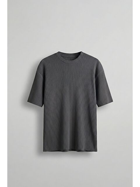 Abluka Online Erkek Oversize Çizgi Desenli Esnek Ve Hafif Rahat Yazlık T-Shirt Füme - S000178829-33408