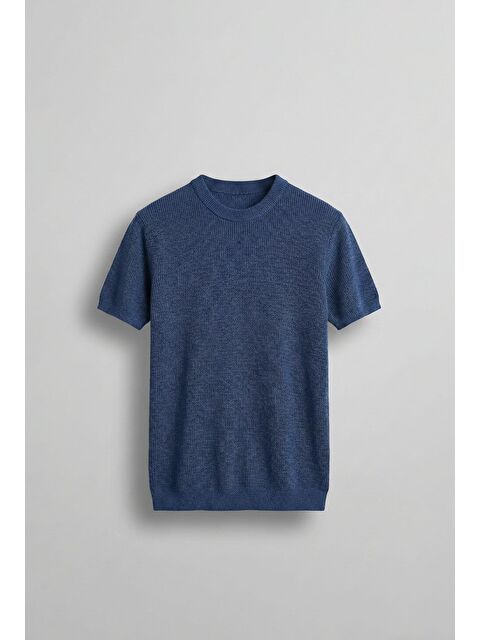 Abluka Online Erkek Regular Fit Bisiklet Yaka Esnek Triko T-Shirt İndigo - S000144610-23093