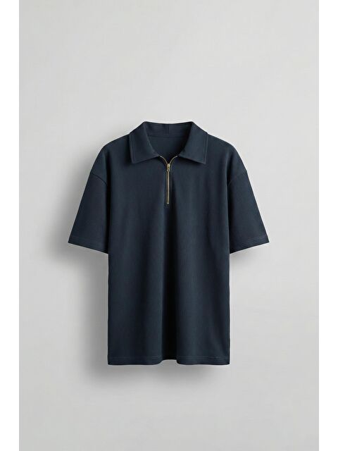 Abluka Online Erkek Fermuarlı Polo Yaka T-Shirt Lacivert - S000040309-21164