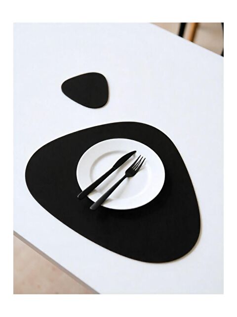 Asdiva Deri Amerikan Servis Supla Placemats Oval  kesim Siyah 2 Kişilik 4 Parça  33x45 cm - S000348619-19351