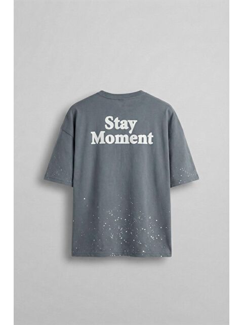 Abluka Online Erkek Oversize Dokulu Baskılı %100 Pamuk T-Shirt Gri - S000144339-20600