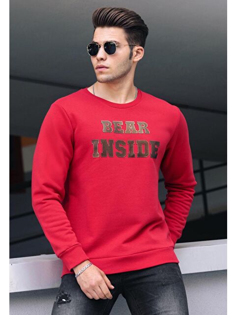 Madmext Kırmızı Baskılı Bisiklet Yaka Sweatshirt 4751 - S000062881-20045