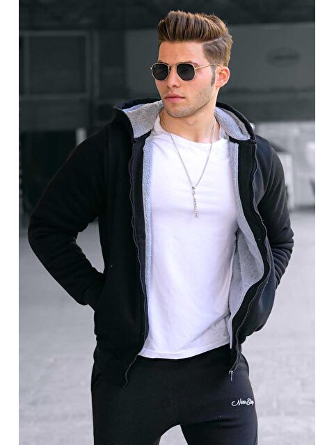 Madmext İçi Kürklü Siyah Fermuarlı Sweatshirt 22377 - S000051067-19351