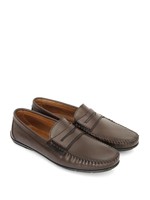 GÖNDERİ(R) KAHVERENGİ  Hakiki Deri Yuvarlak Burun Loafer Günlük Erkek Ayakkabı 01004 - S000068583-19413