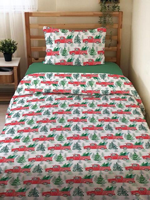 Evmila Çift Taraflı Yılbaşı Özel Desenli Çarşafsız 2'li Takım Baskılı Tek Kişilik Nevresim Takımı - S000104102-23173