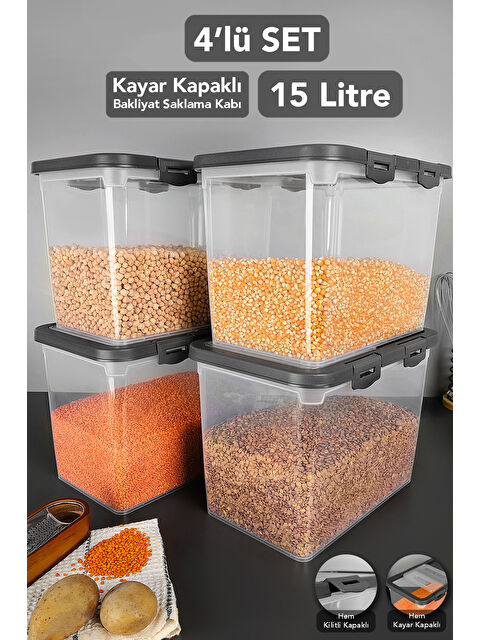 Meleni Home 4'lü Kapaklı Erzak Saklama Kabı 15 l