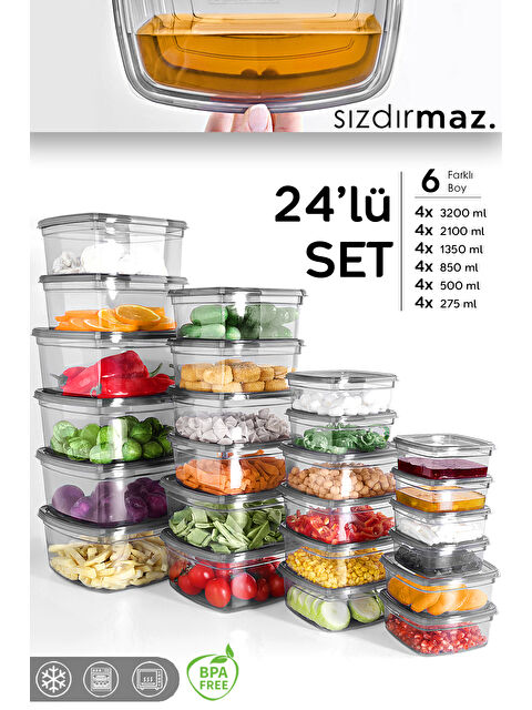 Meleni Home 24'lü Kare Erzak Saklama Kabı Seti