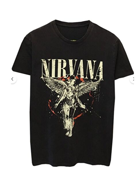 Trendseninle Unisex Siyah Rock Nırvana Baskılı Tişört - S000501685-19351