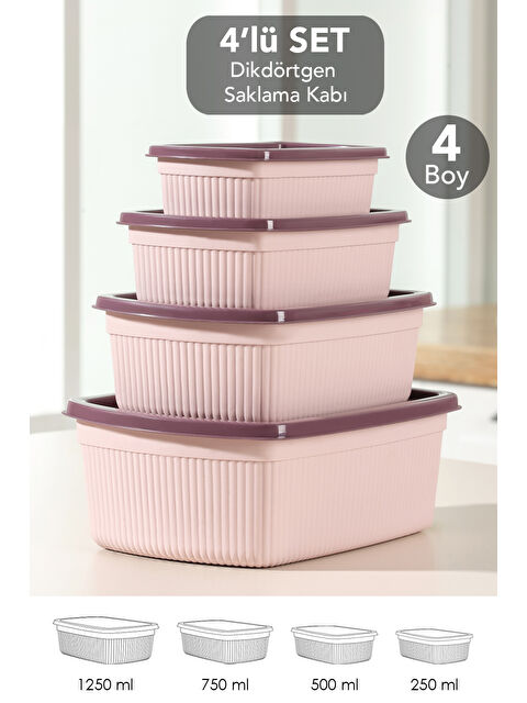 Meleni Home 4'lü Çizgili Dikdörtgen Gıda Saklama Kabı Seti