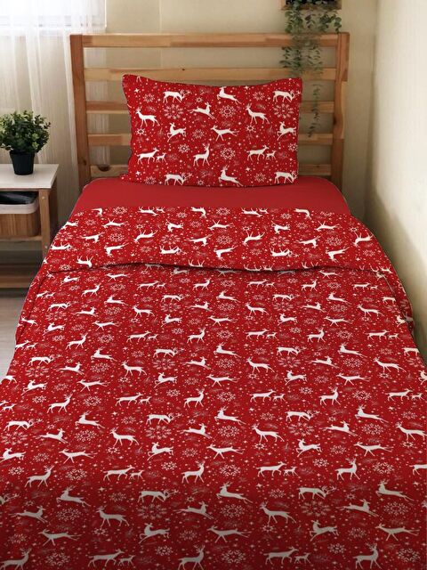 Evmila Çift Taraflı Yılbaşı Özel Desenli Çarşafsız 2'li Takım Baskılı Tek Kişilik Nevresim Takımı - S000104117-23173