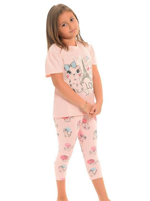Little Frog Kids Pamuklu Kısa Kollu Desenli Taytlı Kız Çocuk Pijama Takım - S000074080-17605