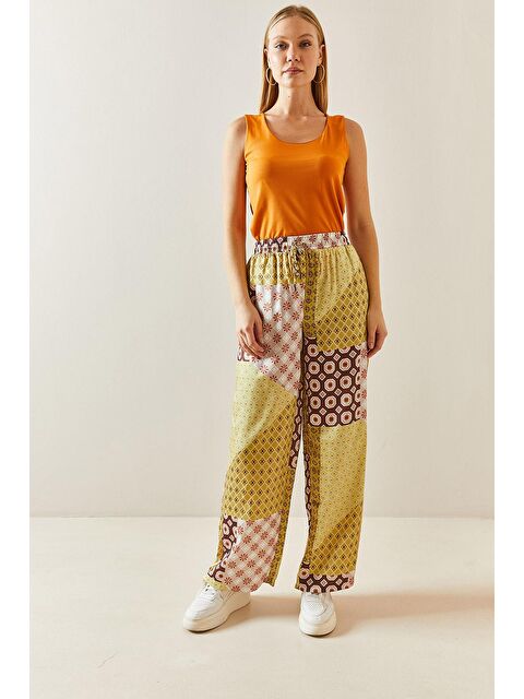 Xhan Sarı Desenli Saten Pantolon 3YXK5-47431-10 - S000104124-20072
