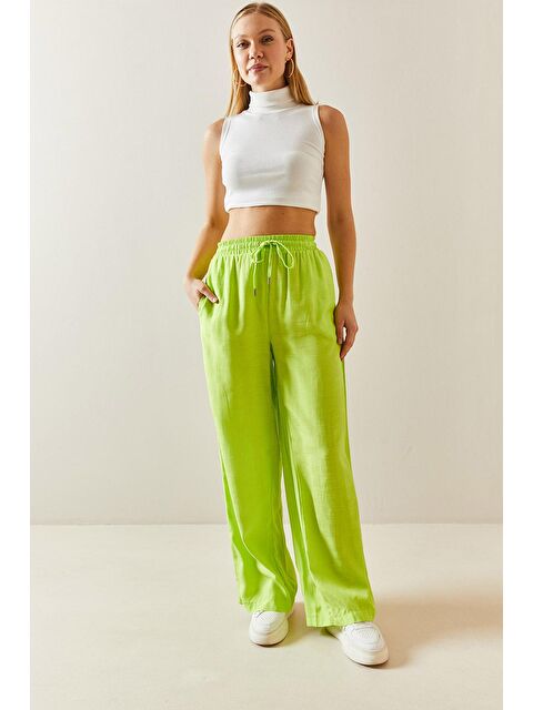 Xhan Neon Yeşili Bol Paça Keten Pantolon 3YXK5-46995-41 - S000104127-37388