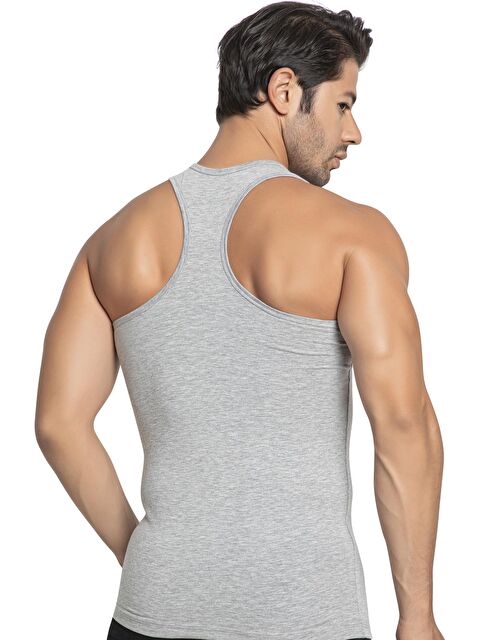 Tolin Erkek Pamuklu Likralı Çapraz Sırt Detaylı Sporcu Rambo Gri Melanj Atlet 1147G - S000074973-20600