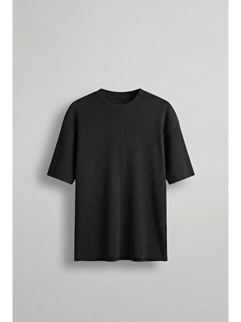 Abluka Online Erkek Oversize Çizgi Desenli Esnek Ve Hafif Rahat Yazlık T-Shirt Siyah - S000178829-19351