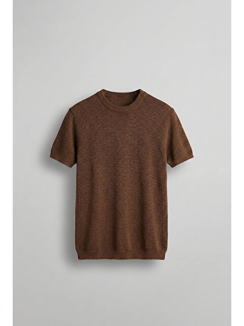 Abluka Online Erkek Regular Fit Bisiklet Yaka Esnek Triko T-Shirt Kahve - S000144610-19413