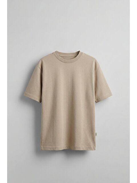 Abluka Online Erkek Oversize Premium Kumaş Gramajlı Basic T-Shirt Bej - S000295283-19928