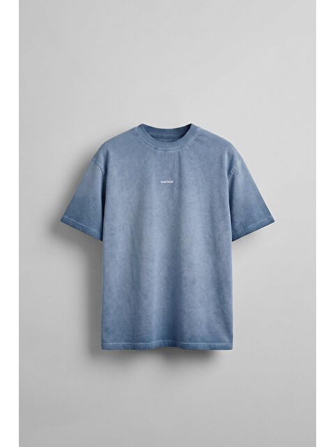 Abluka Online Erkek Oversize Yuvarlak Yaka Yıkamalı Catch T-Shirt Mavi - S000203060-17234