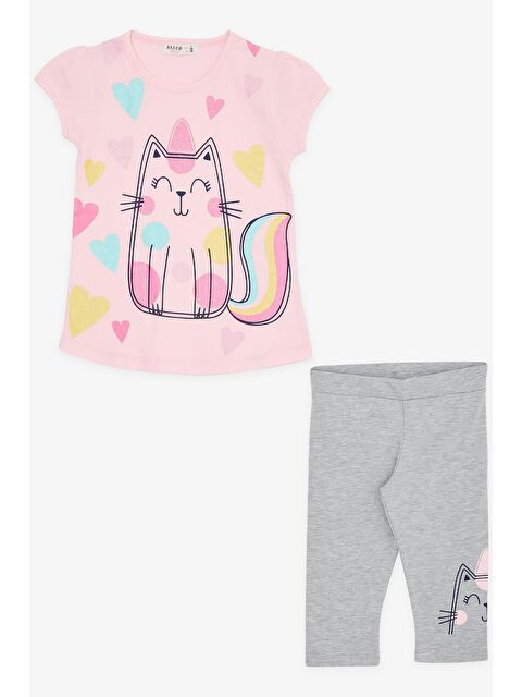 Breeze Kız Çocuk Taytlı Takım Simli Kedicik Baskılı Pudra (1.5-2 Yaş) - S000071687-23490