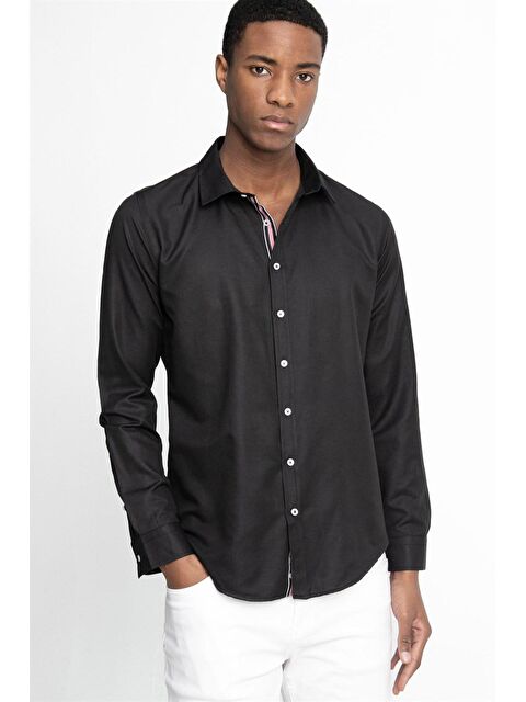 TUDORS Slim Fit Uzun Kol Oxford Doku Biyeli Erkek Gömlek