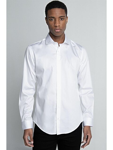 TUDORS Slım Fıt Uzun Kol Yüksek Yaka Premium Seri Cotton Saten Gömlek - S000021406-20063