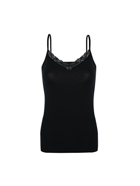 Tolin Kadın Pamuklu Likralı İp Askılı Siyah Atlet 1227S - S000075012-19351