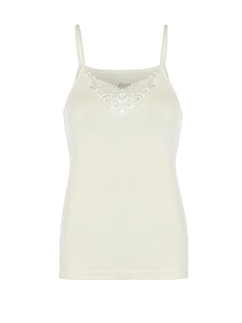 Tolin Kadın İp Askılı Pamuklu Güpürlü Krem Atlet 1222K - S000075021-19966