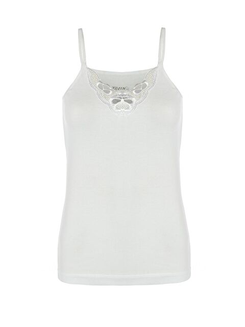 Tolin Kadın İp Askılı Pamuklu Güpürlü Beyaz Atlet 1222B - S000075022-20063