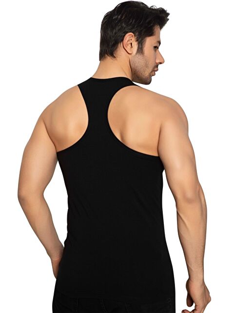 Tolin Erkek Pamuklu Elastanlı Çapraz Sırt Detaylı Sporcu Rambo Siyah Atlet 1147S - S000075029-19351
