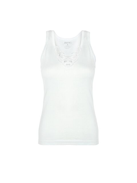 Tolin Kadın Geniş Askılı Pamuklu Güpürlü Beyaz Atlet 1215B - S000075025-20063