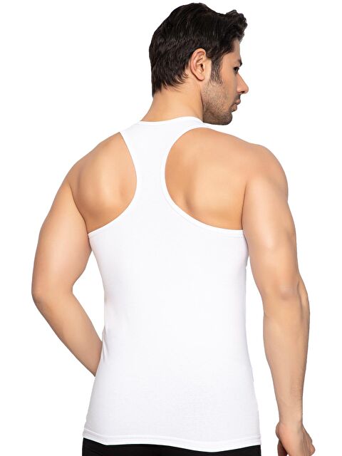 Tolin Erkek Pamuklu Elastanlı Çapraz Sırt Detaylı Sporcu Rambo Beyaz Atlet 1147B - S000075026-20063