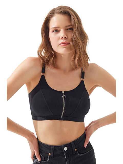 Cottonhill Siyah Pamuklu Ayarlanabilir Askılı Fermuarlı Bralet Büstiyer - S000400885-19351
