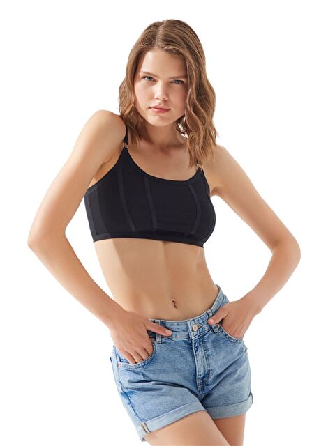 Cottonhill Siyah Pamuklu Ayarlanabilir Askılı Kadın Bralet Büstiyer - S000400886-19351